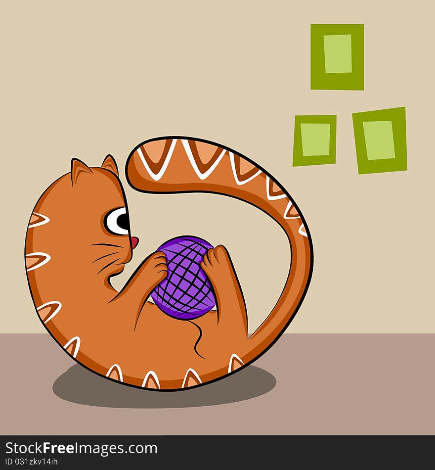 Cute cat playing wool illustration vector