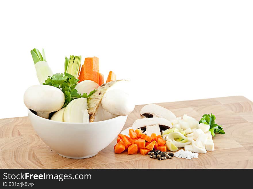 Soup vegetables on white background