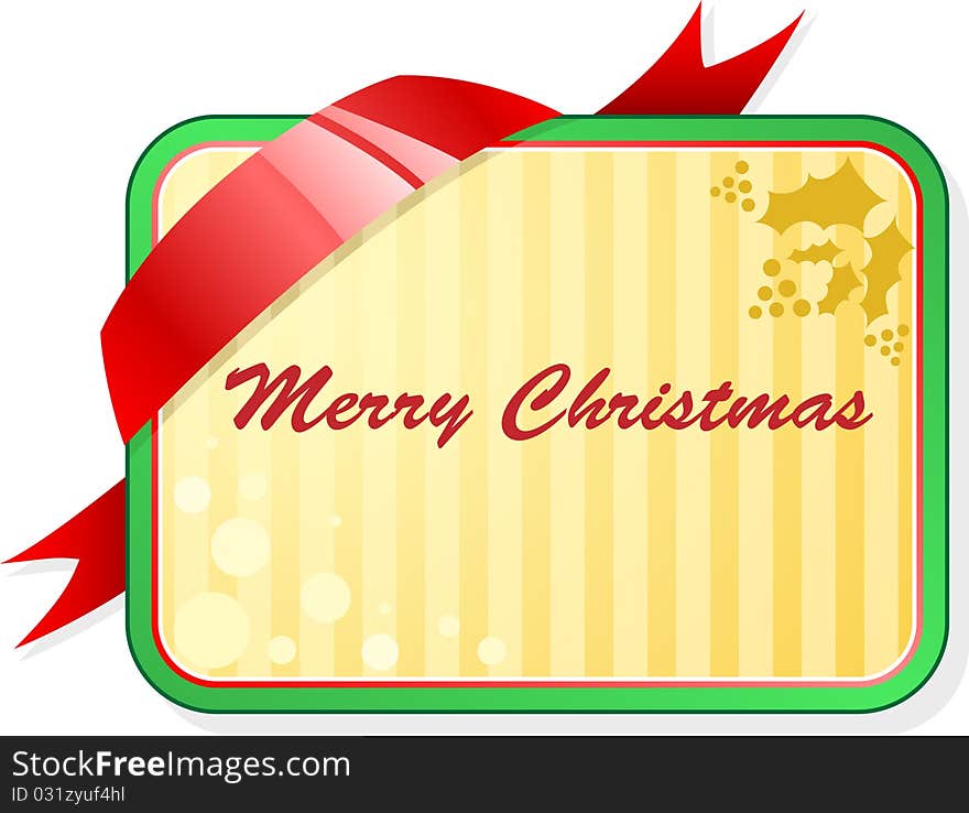 Gold christmas card with red ribbon