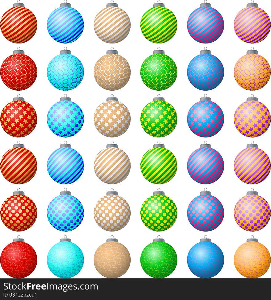 Festive balls of different colors and patterns. Festive balls of different colors and patterns