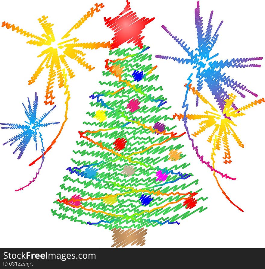 Abstract christmas tree with fireworks. Abstract christmas tree with fireworks