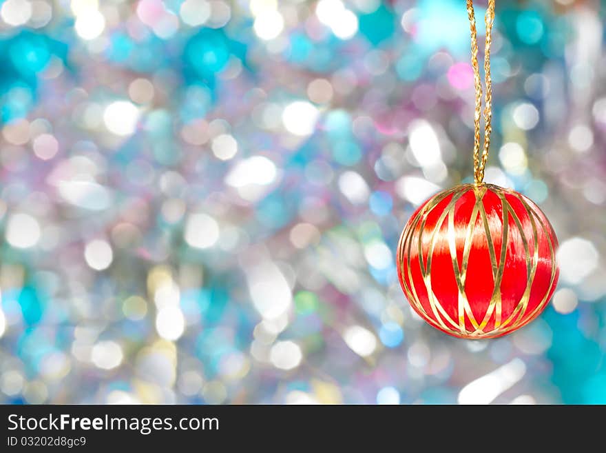 Red christmas ball on white reflect background. Red christmas ball on white reflect background