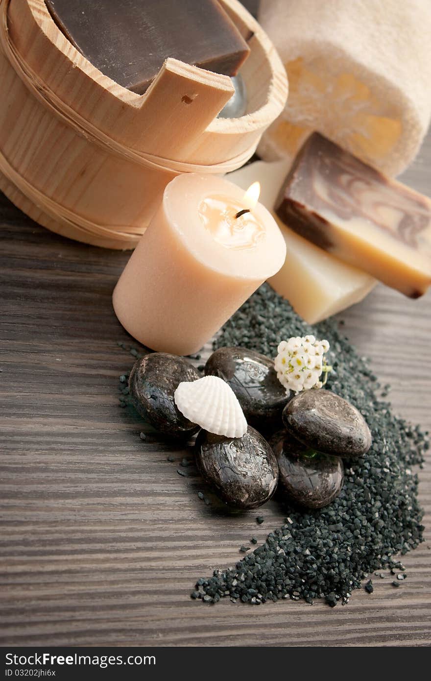 Spa setting with hot rocks