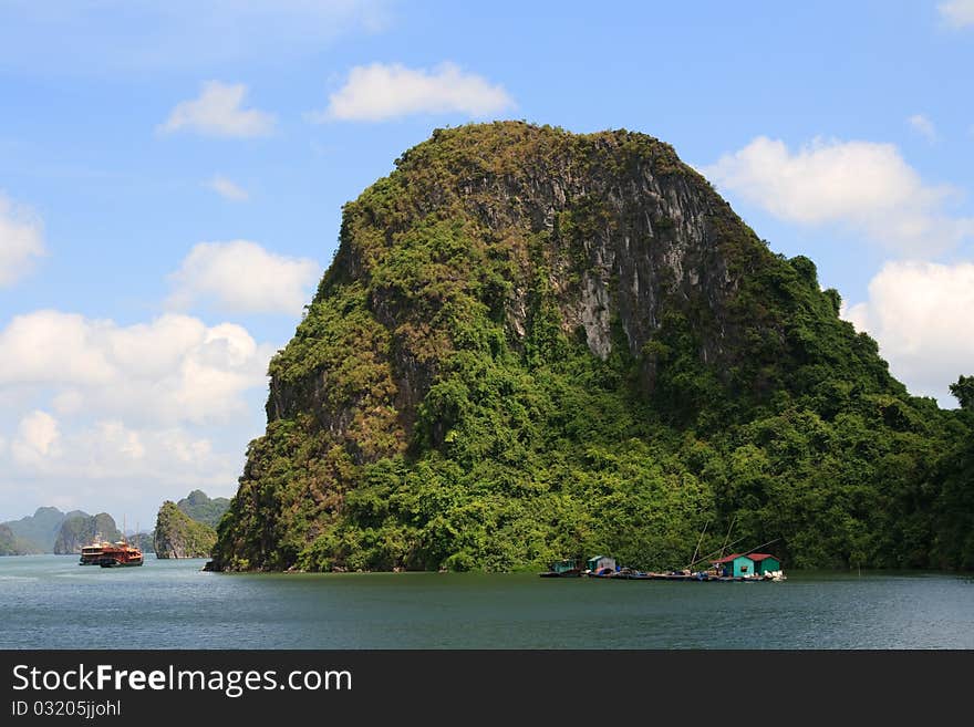 Halong Bay floating fishing house, Vietnam, Asia. Halong Bay floating fishing house, Vietnam, Asia