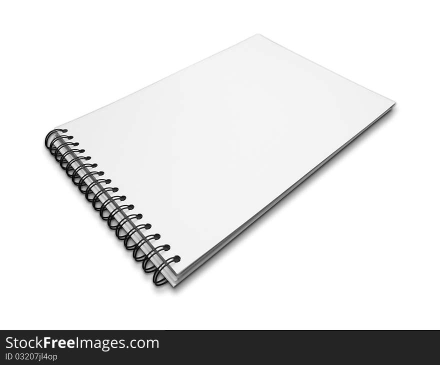 Blank one face white paper notebook perspective on white background. Blank one face white paper notebook perspective on white background