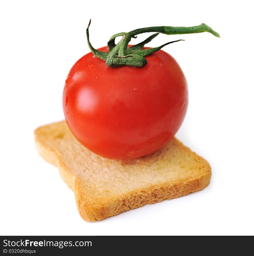 Tomato on slice of bread isolated, toast, vegetarian, vegetable, cereal