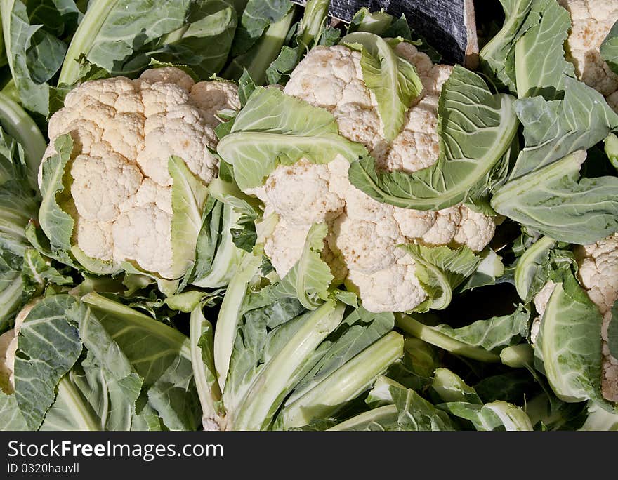 Fresh cauliflower for sale in a market