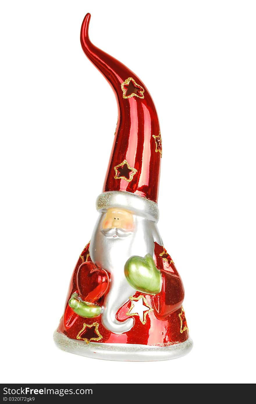 New year candlestick Santa Klaus Christmas glass decoration isolated on the white. New year candlestick Santa Klaus Christmas glass decoration isolated on the white.