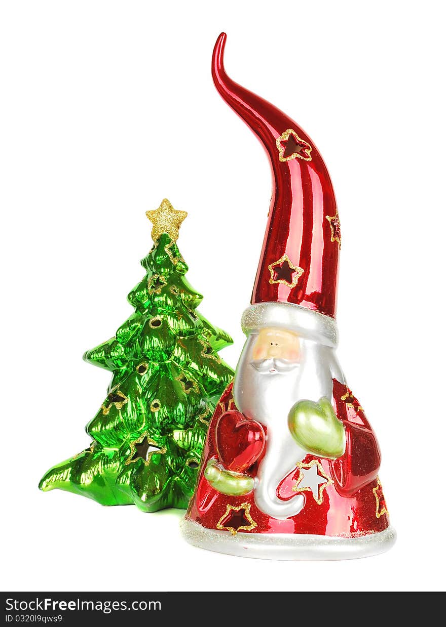 Glass Santa candelstick with christmas tree.