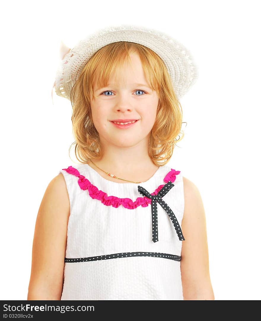 Portrait of little girl with Easter hat isolated on the white background. Portrait of little girl with Easter hat isolated on the white background.