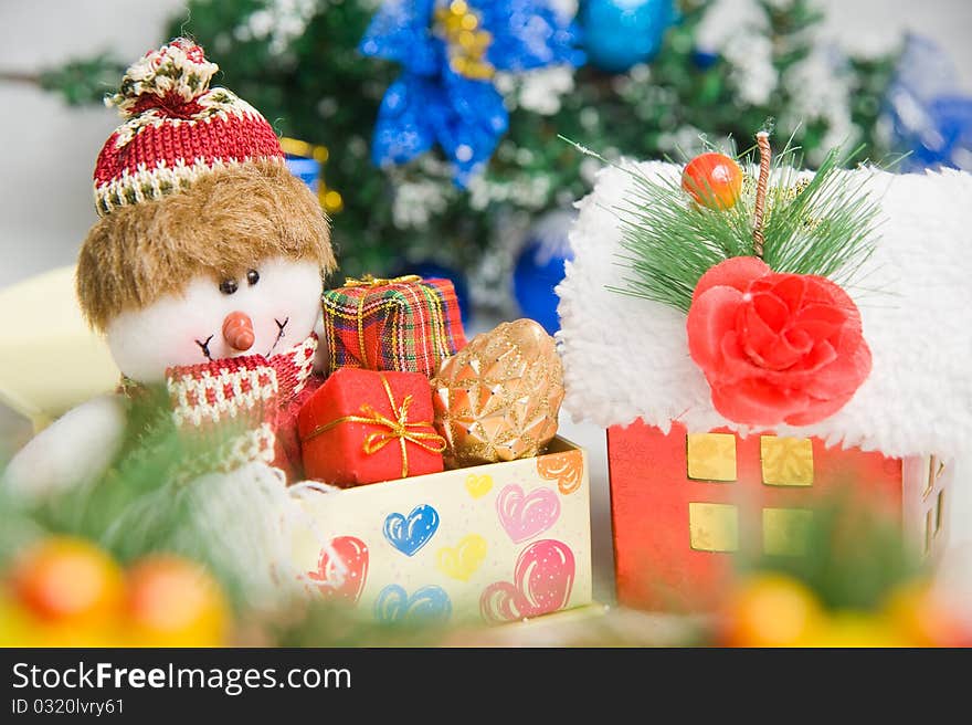 Greeting Santa With Gifts Front Of Christmas Tree