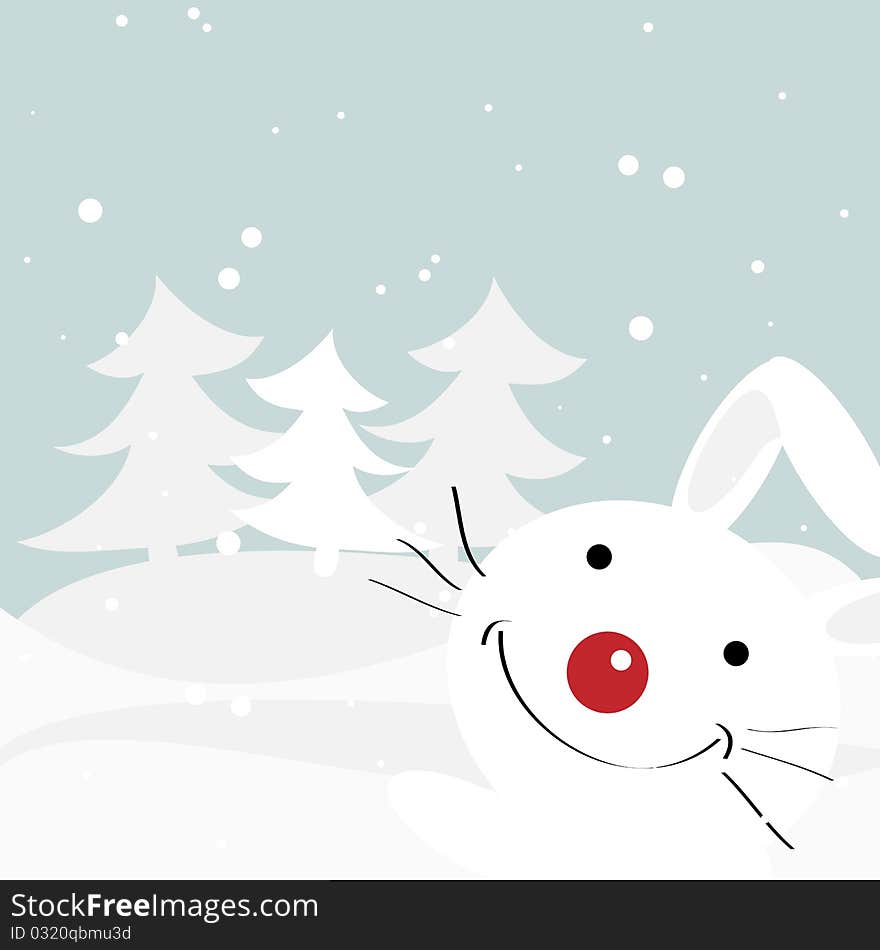 Winter illustration with a rabbit. Vector.