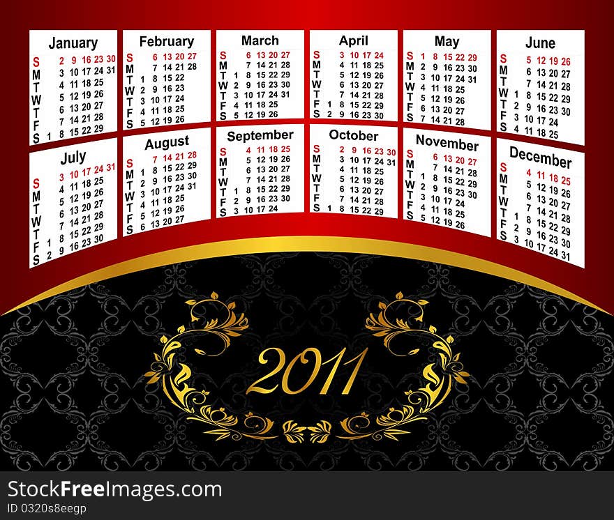 American calendar 2011, starting from Sundays - vector