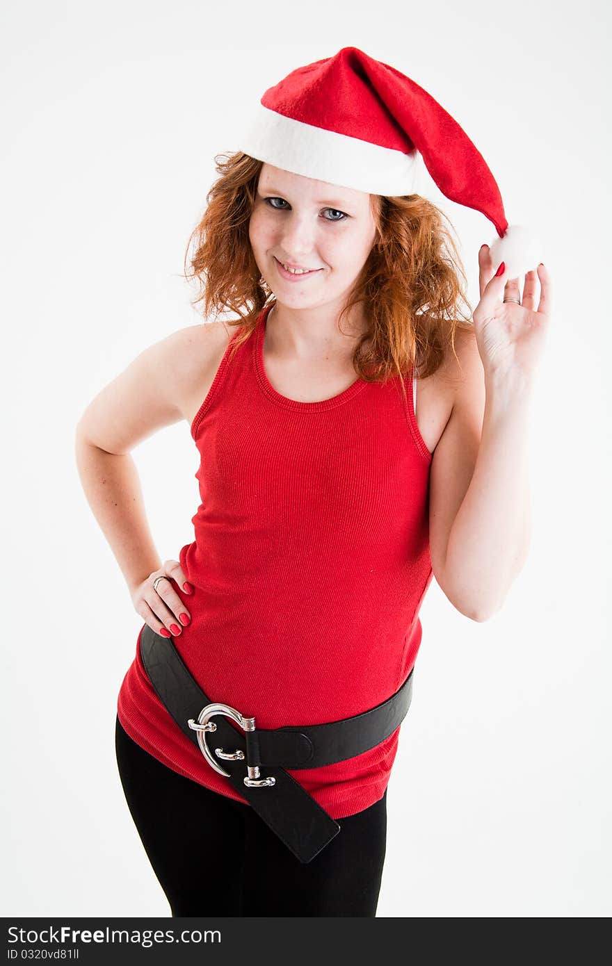 Beautiful teen girl in red and black santa costume