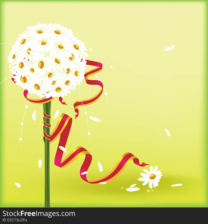 A bouquet of daisies on a green background. A bouquet of daisies on a green background