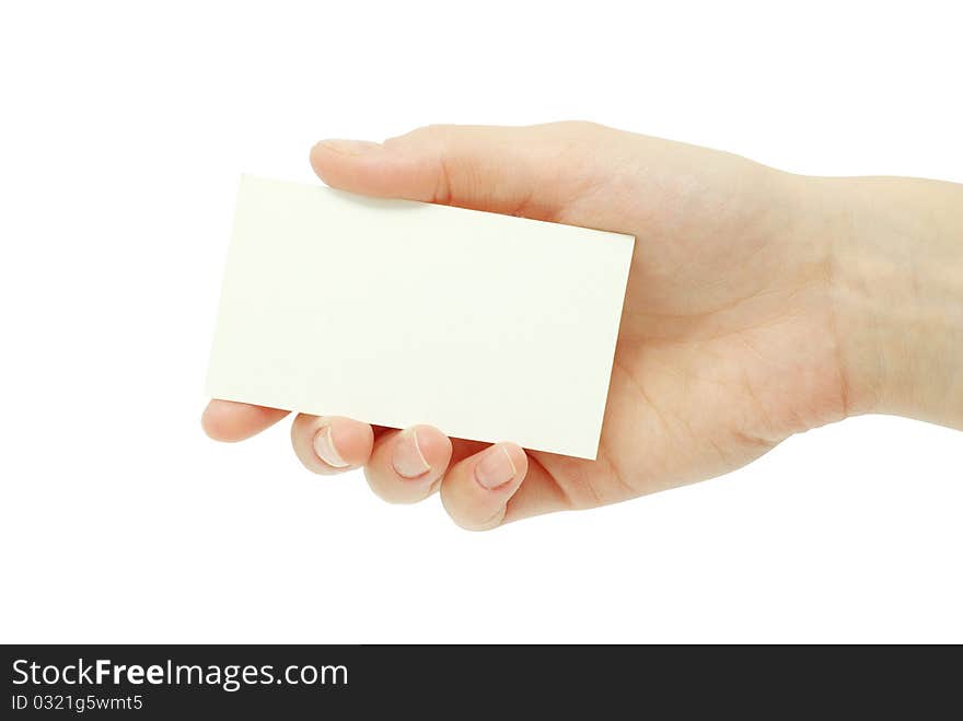 Card blanks in a hand on white background