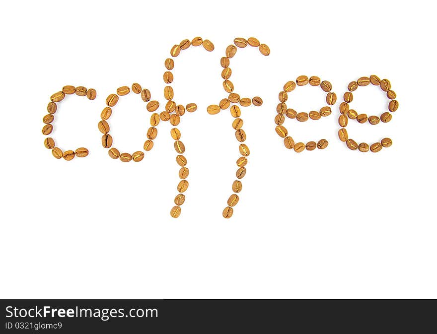 Aromatic coffee beans on white background