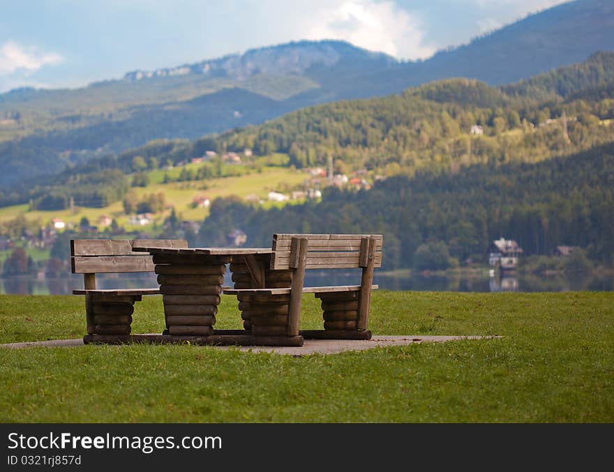 Picnic table in Hallstatt