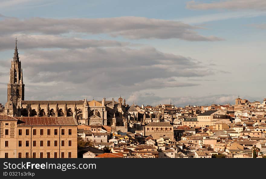 Cityscape of Toledo, Spain. Famous Alcazar building.