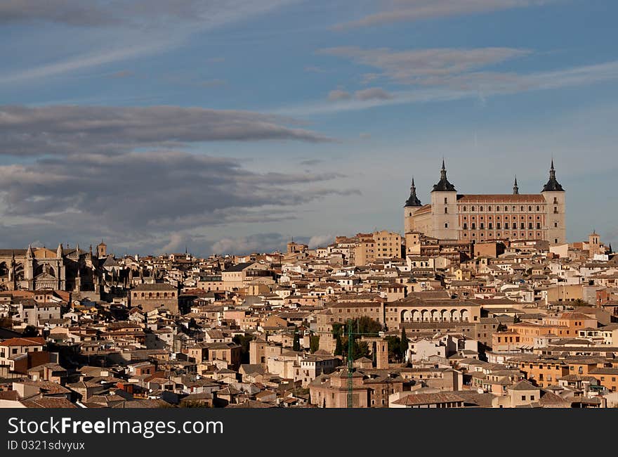 Cityscape of Toledo, Spain. Famous Alcazar building.