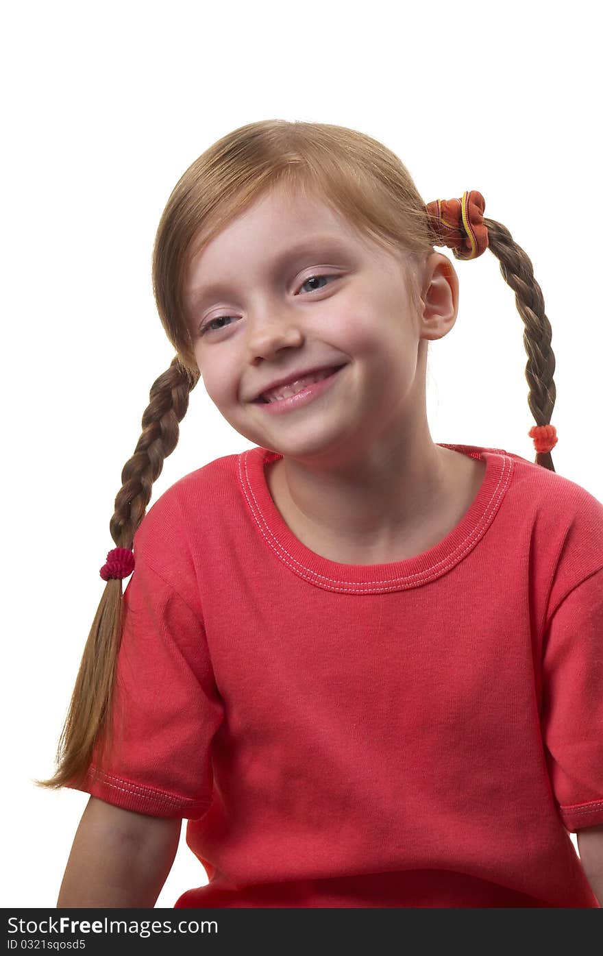 Funny smiling little girl portrait isolated over white background. Funny smiling little girl portrait isolated over white background