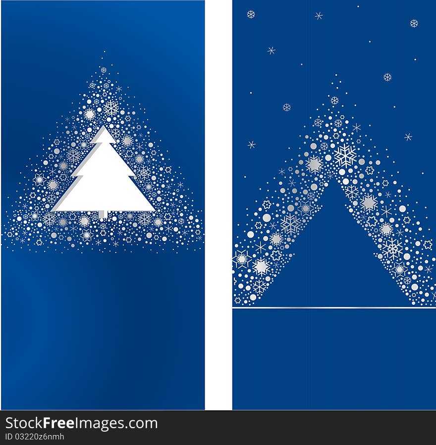 Two Christmas greeting cards with a christmas-tree silhouette. For print silver on a dark blue cardboard (for example). Two Christmas greeting cards with a christmas-tree silhouette. For print silver on a dark blue cardboard (for example).