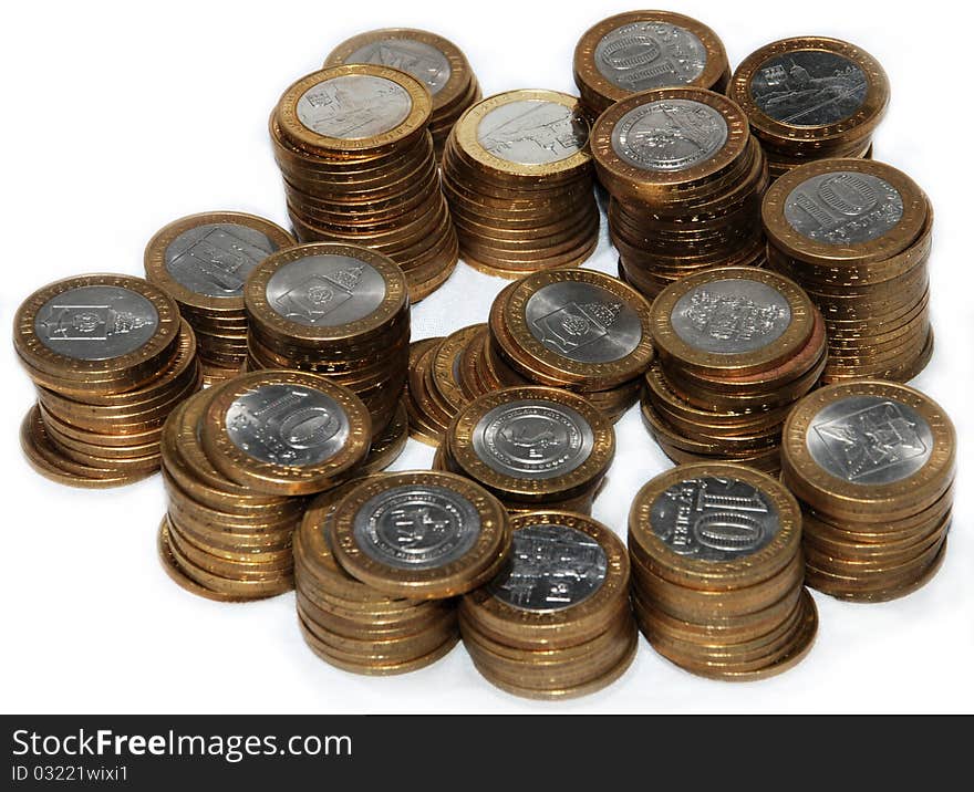 Coins on a white background