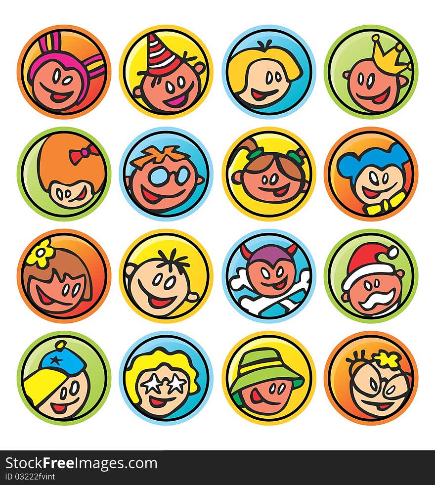 Round buttons with faces of children