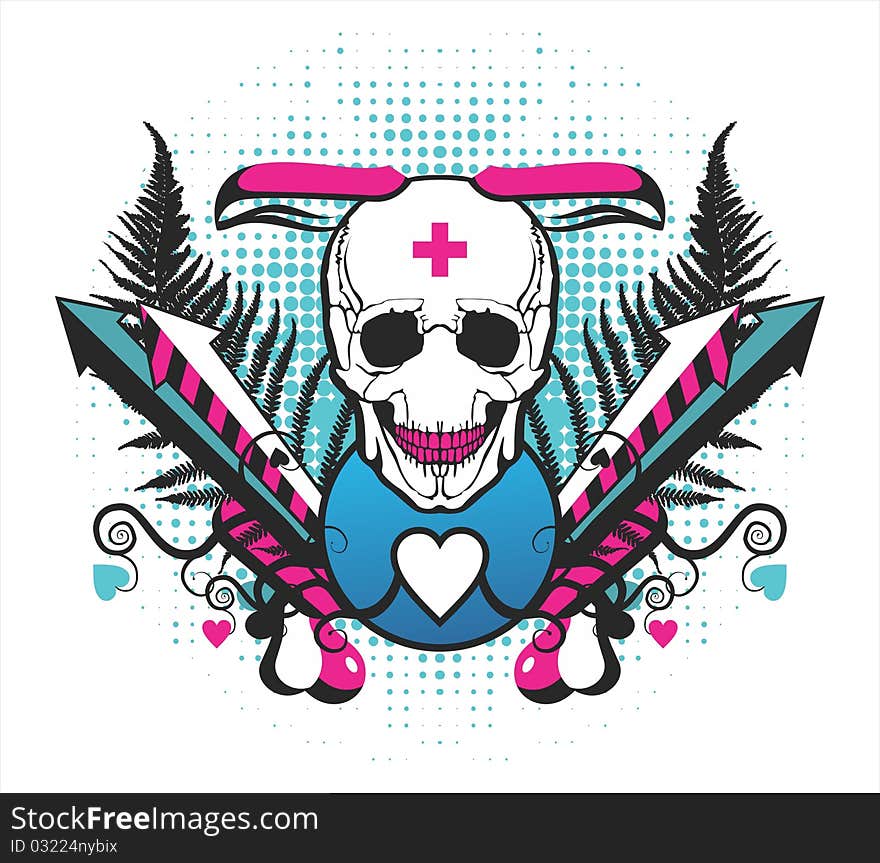 Symmetrical composition with a skull and arrows