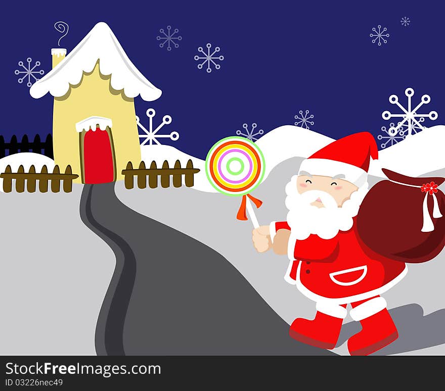 Chirstmas house and man walking. Chirstmas house and man walking