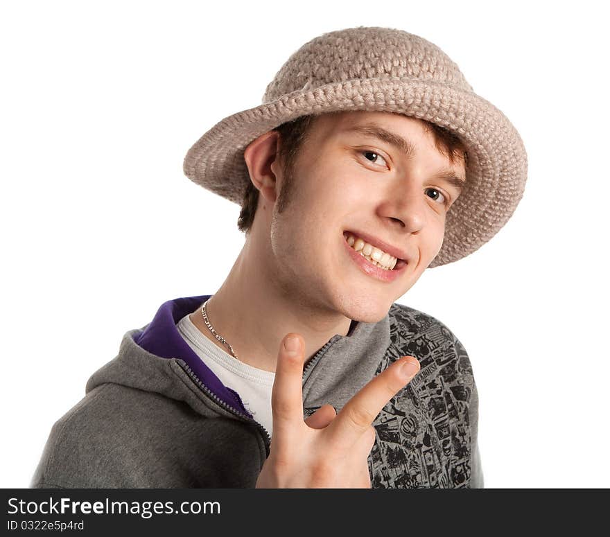 A young man on a white background. A young man on a white background