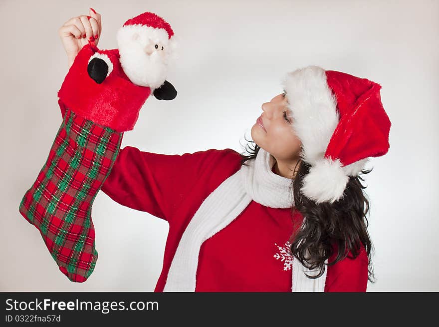 Young female and santa claus