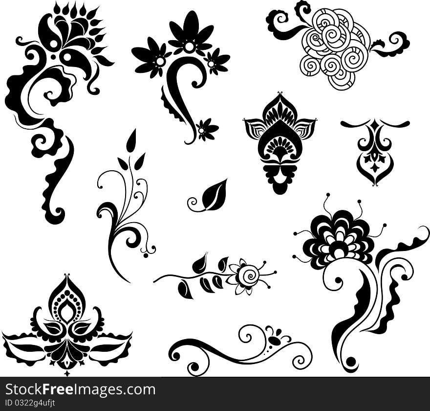 Set of decorative floral elements for design