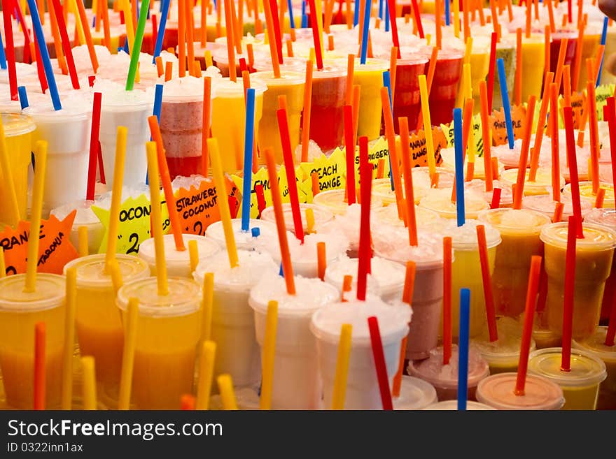 Fruit juices at La Boqueria Market