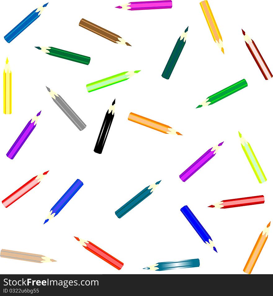 Set of colorful pencils on white wallpaper. Set of colorful pencils on white wallpaper