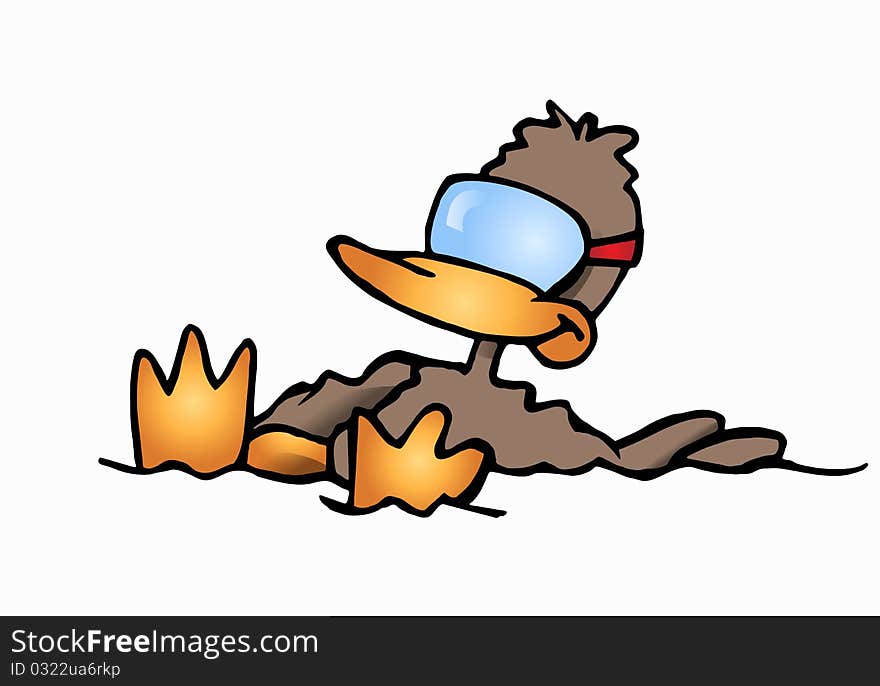 An illustration of a cartoon duck swim on isolated white background