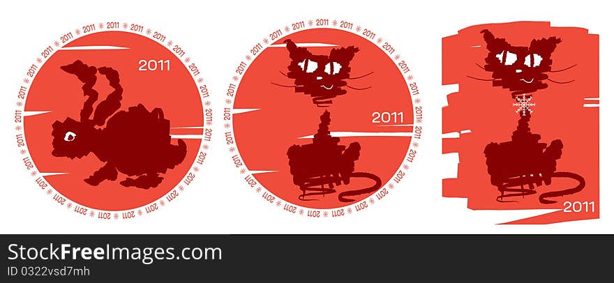 New year cat and rabbit .Vector comic image for design. New year cat and rabbit .Vector comic image for design