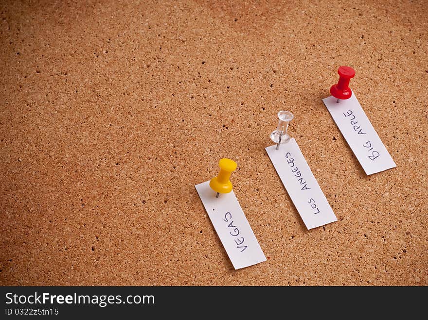 A Vacation Destinations Concept Image With Tags On A Cork Board