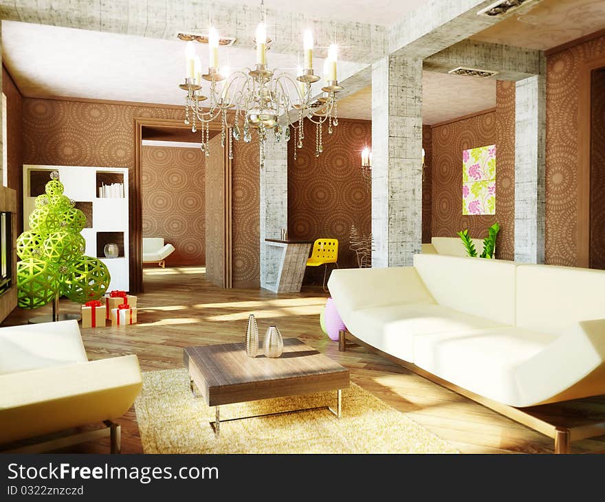 Modern interior room with nice furniture inside