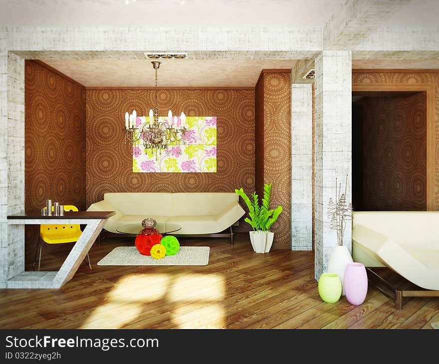 Modern interior room with nice furniture inside