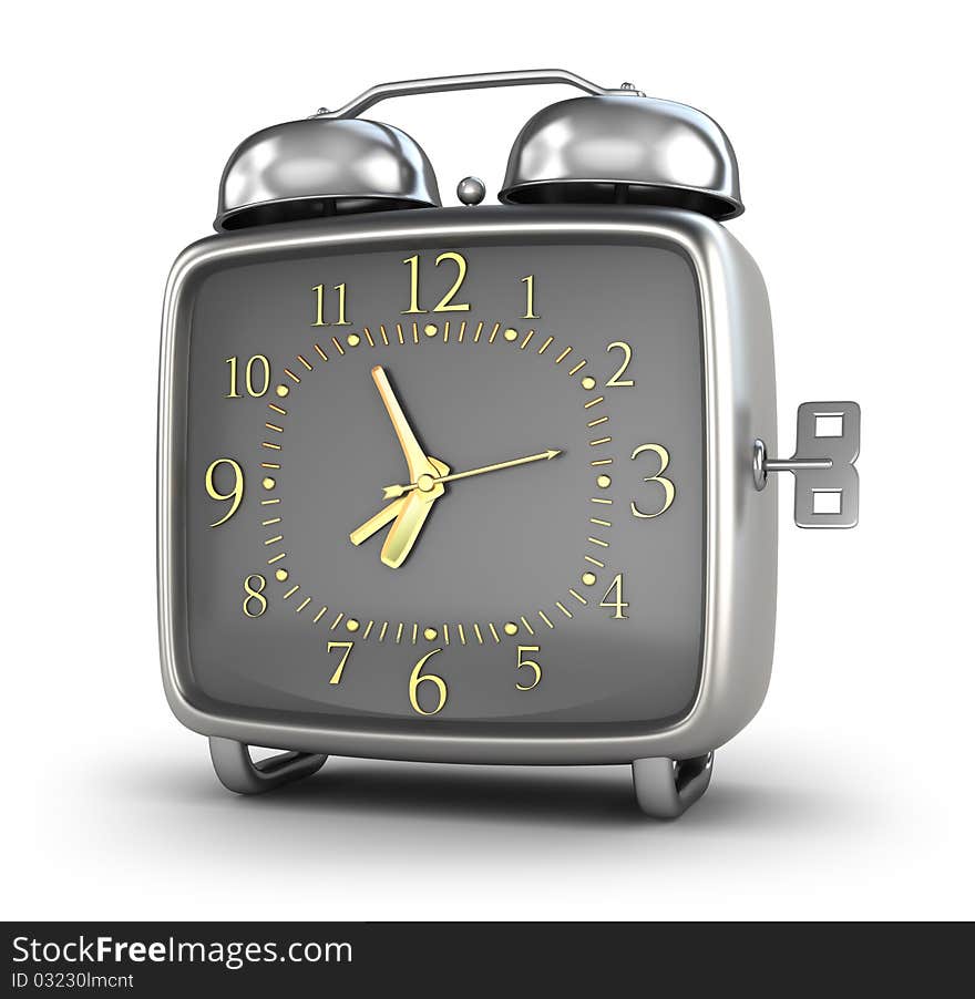 Alarm clock. Isolated on white 3d render.