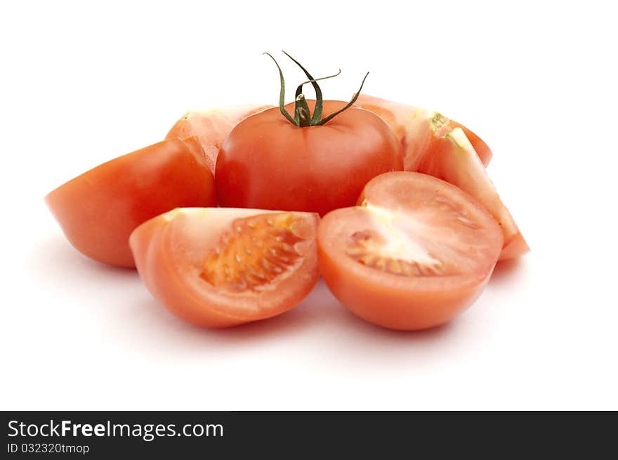 Red tomato vegetable isolated on white background