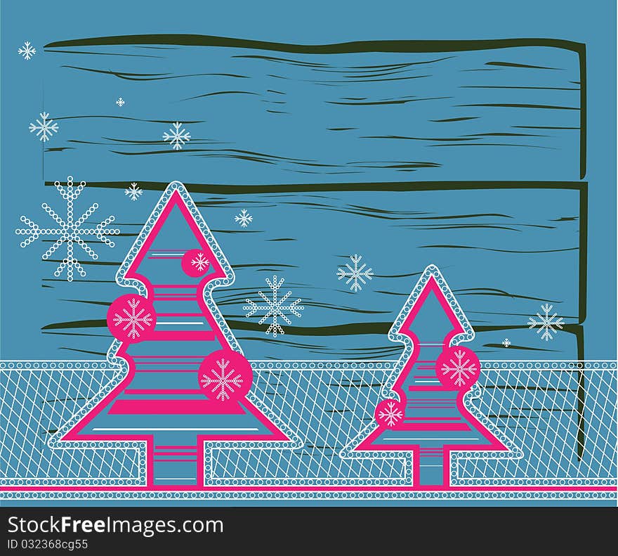 Christmas trees with the texture of embroidery on a background board