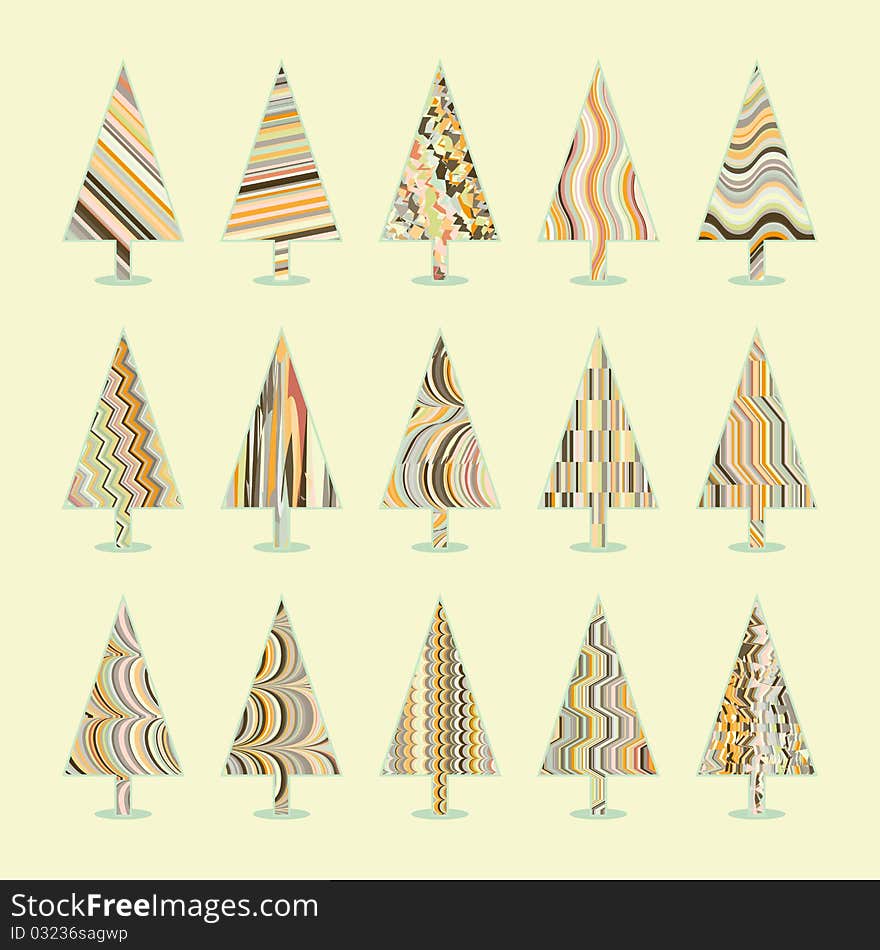 Set of Retro Christmas Trees. 15 designs in one file. EPS 8 file included. Set of Retro Christmas Trees. 15 designs in one file. EPS 8 file included