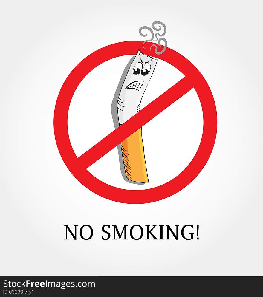 No smoking sign with cartoon cigarette character