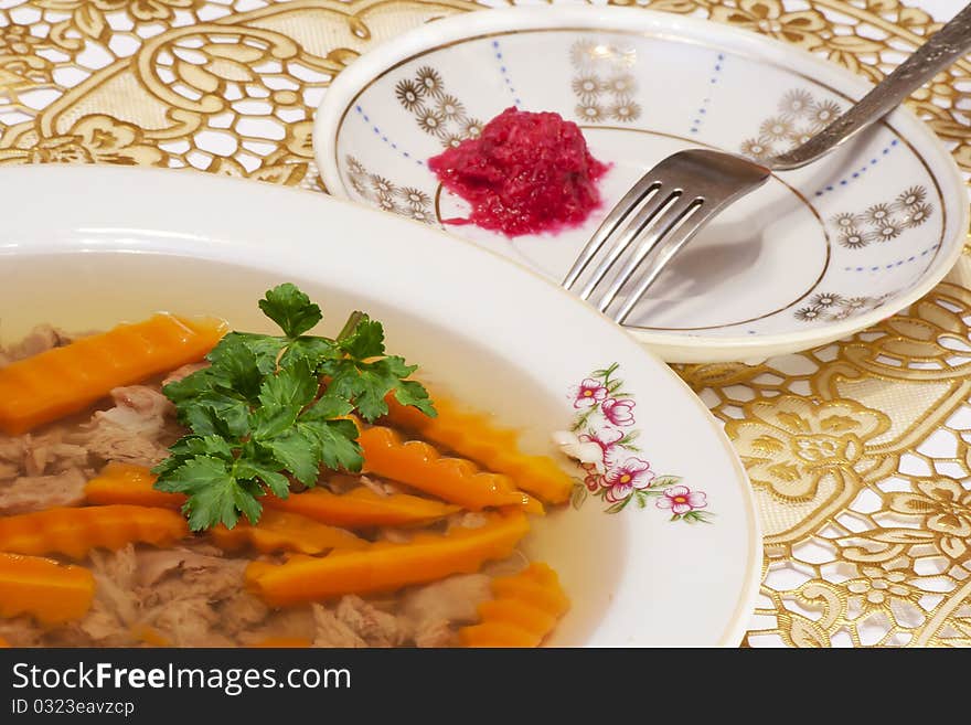 Jellied minced meat called Holodets