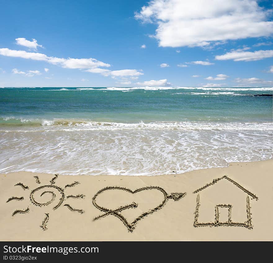 Heart sun house sea