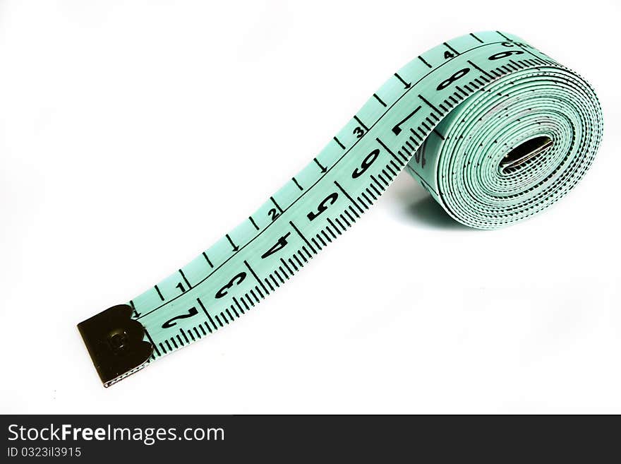 Measuring tape on white background