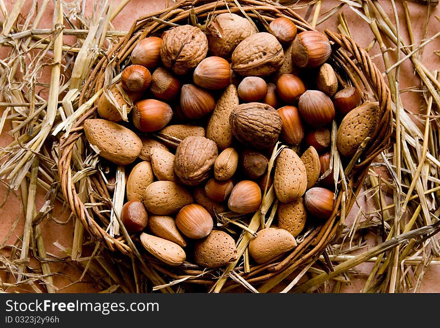 Bunch Of Nuts In A Basket