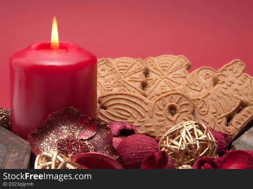 Four pieces of almond-biscuit on white background